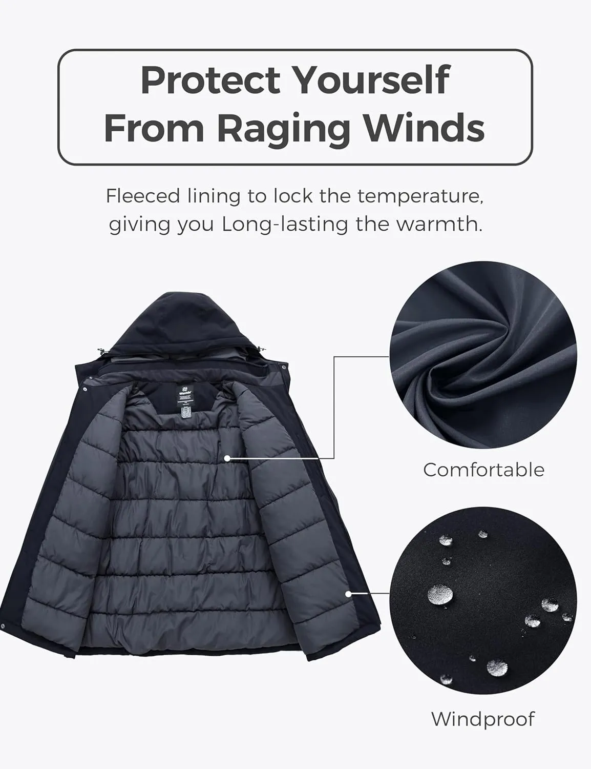 wantdo Men's Big and Tall Ski Jacket Waterproof Snowboarding Jacket Windproof Winter Coat with Hood