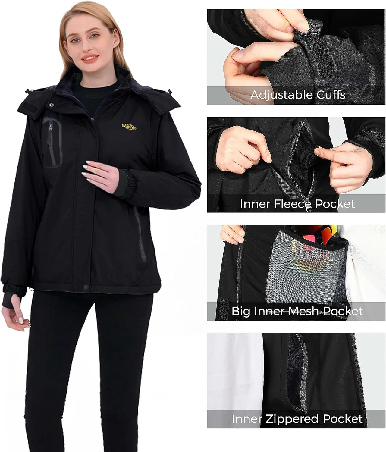 wantdo Women's Mountain Waterproof Ski Jacket Windproof Rain Jacket Winter Warm Hooded Coat