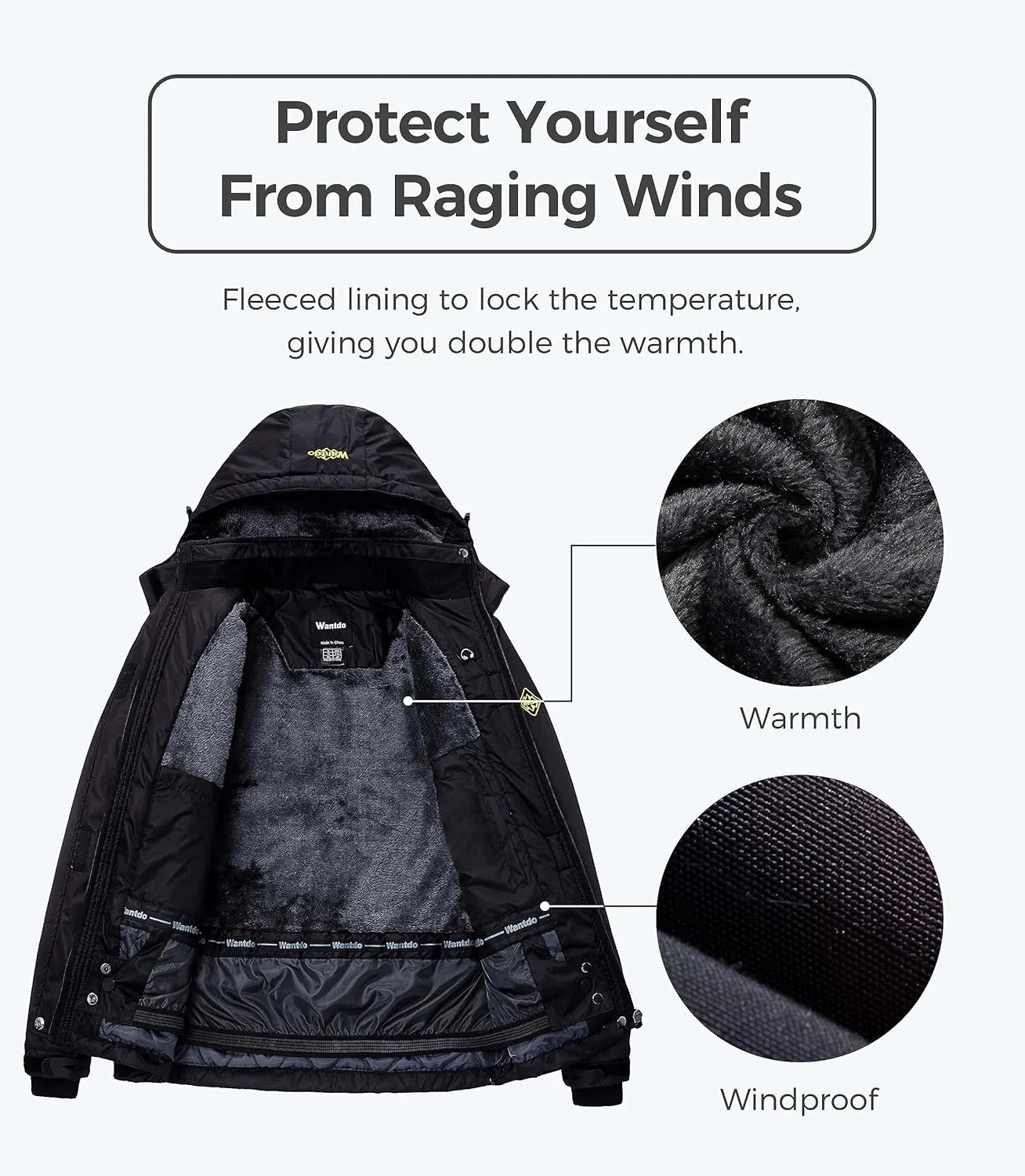 wantdo Women's Mountain Waterproof Ski Jacket Windproof Rain Jacket Winter Warm Hooded Coat