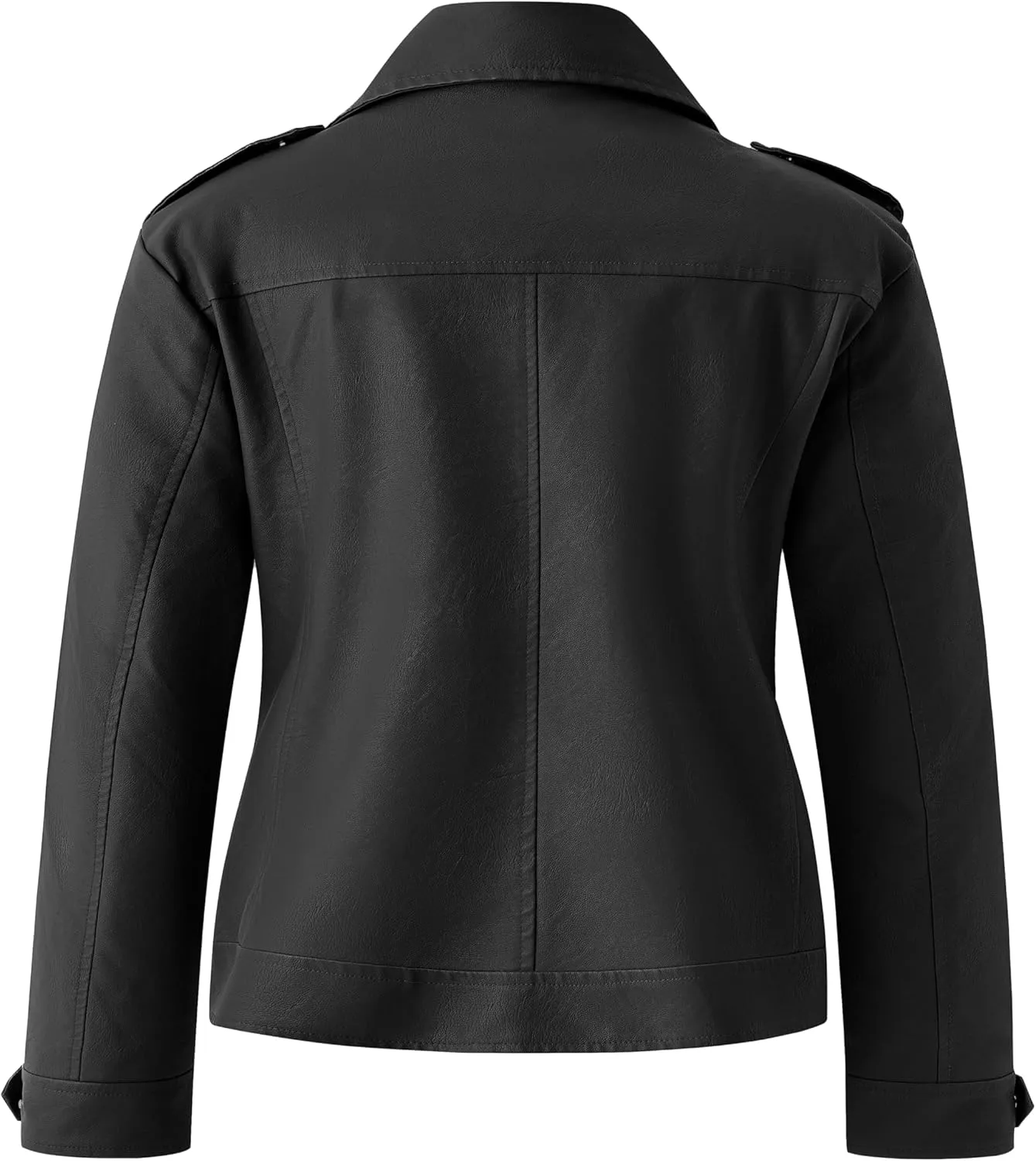 wantdo Women's Plus Size Faux Leather Jacket Lapel Collar Moto Biker Short Coat Jacket