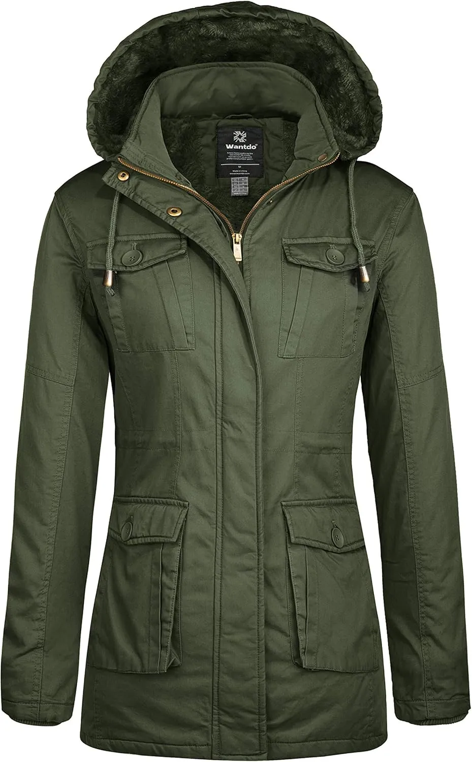 wantdo Women's Winter Parka Coat Sherpa Lined Warm Cotton Jacket with Removable Hood