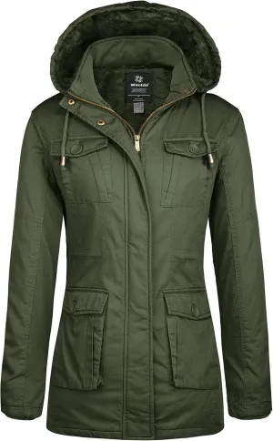 wantdo Women's Winter Parka Coat Sherpa Lined Warm Cotton Jacket with Removable Hood