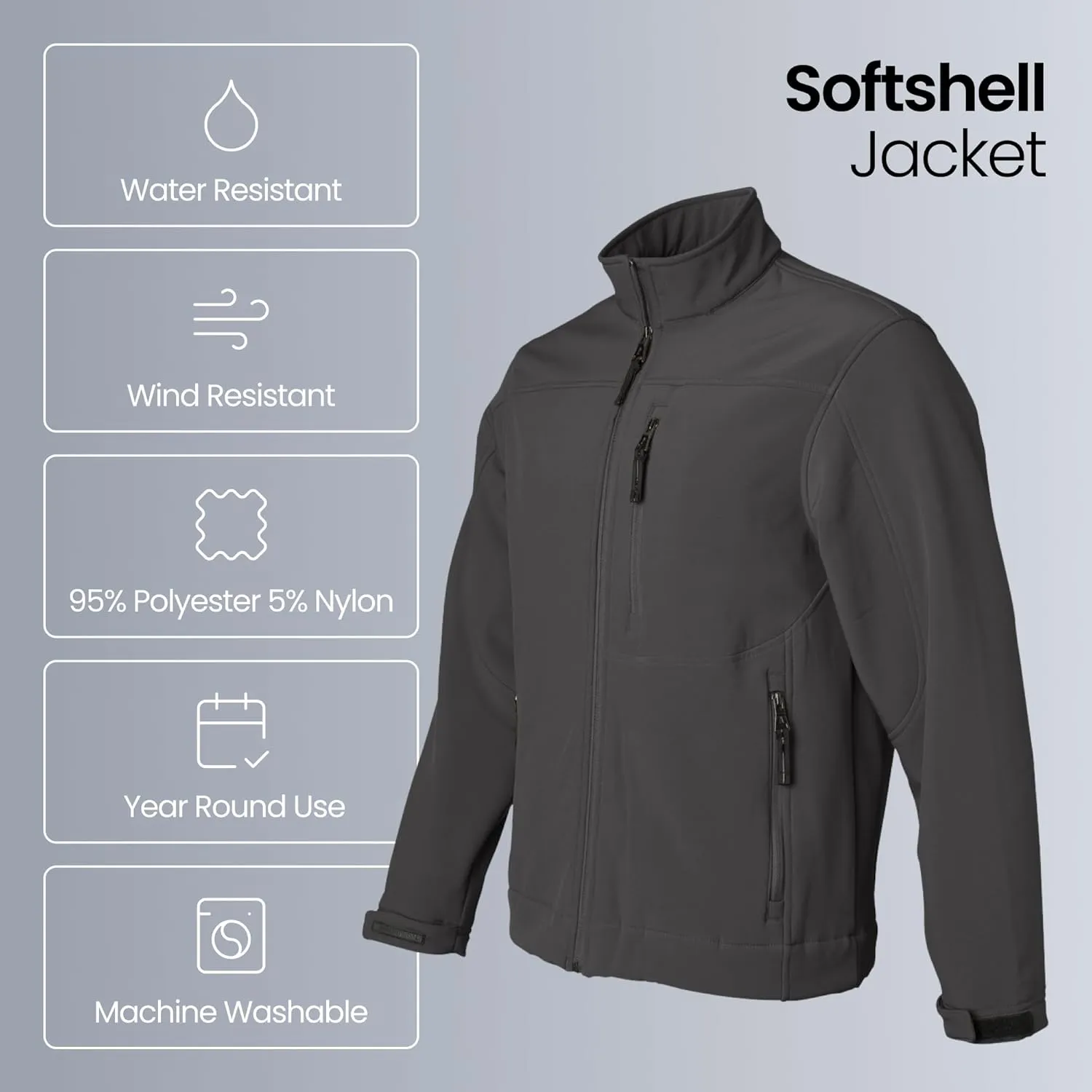 Weatherproof Midweight Soft Shell Jackets for Men - Mens Water Resistant Windbreaker with Stand Collar (S-3XL)