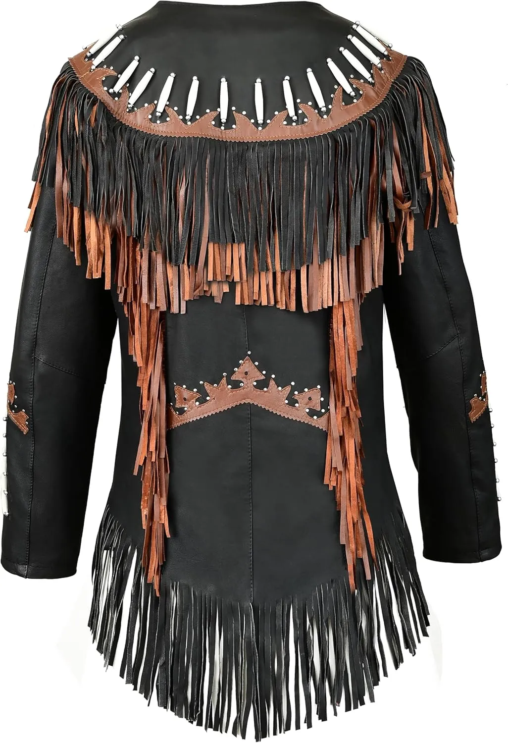 Western Genuine Cowhide Leather Jacket Women Cow-lady Native American Beaded & Fringe Cowgirl Jacket Tassels