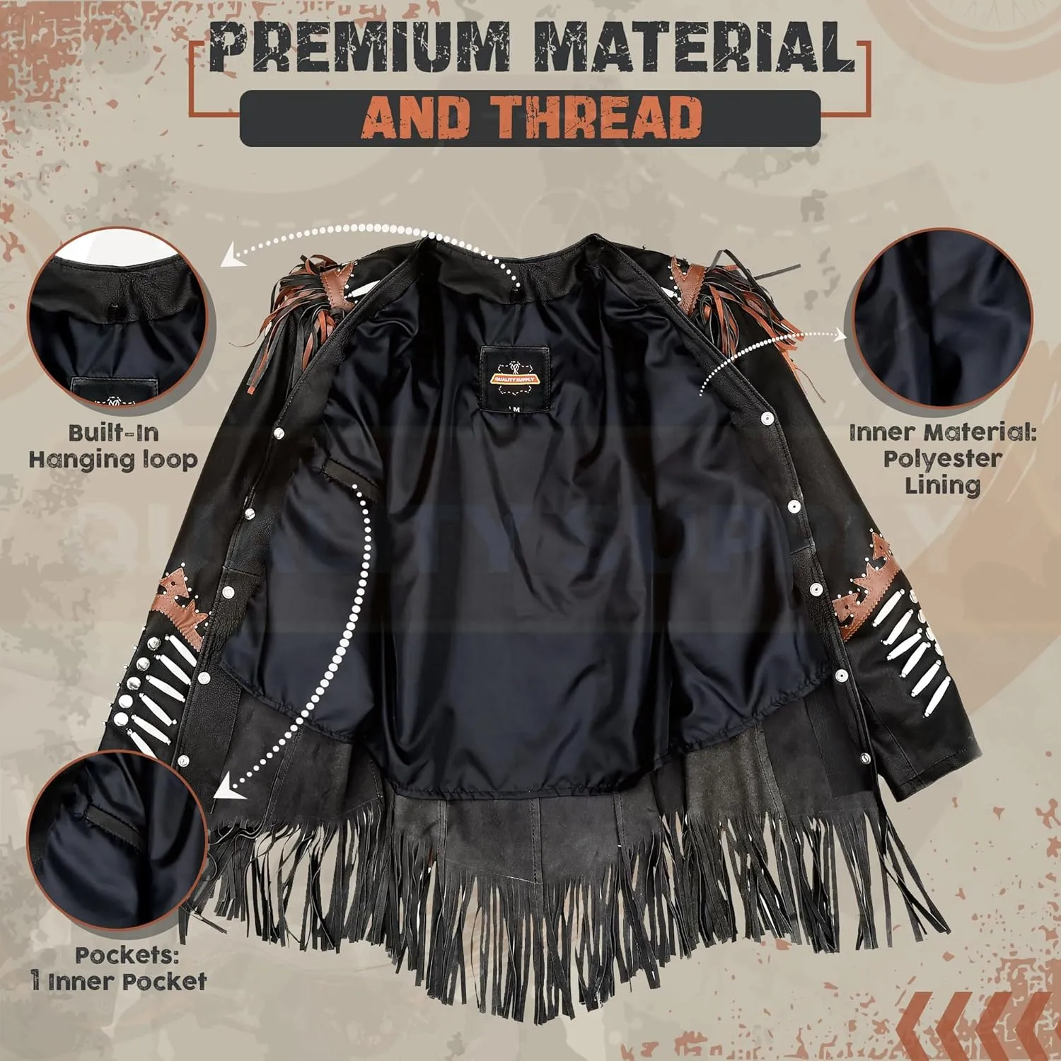 Western Genuine Cowhide Leather Jacket Women Cow-lady Native American Beaded & Fringe Cowgirl Jacket Tassels