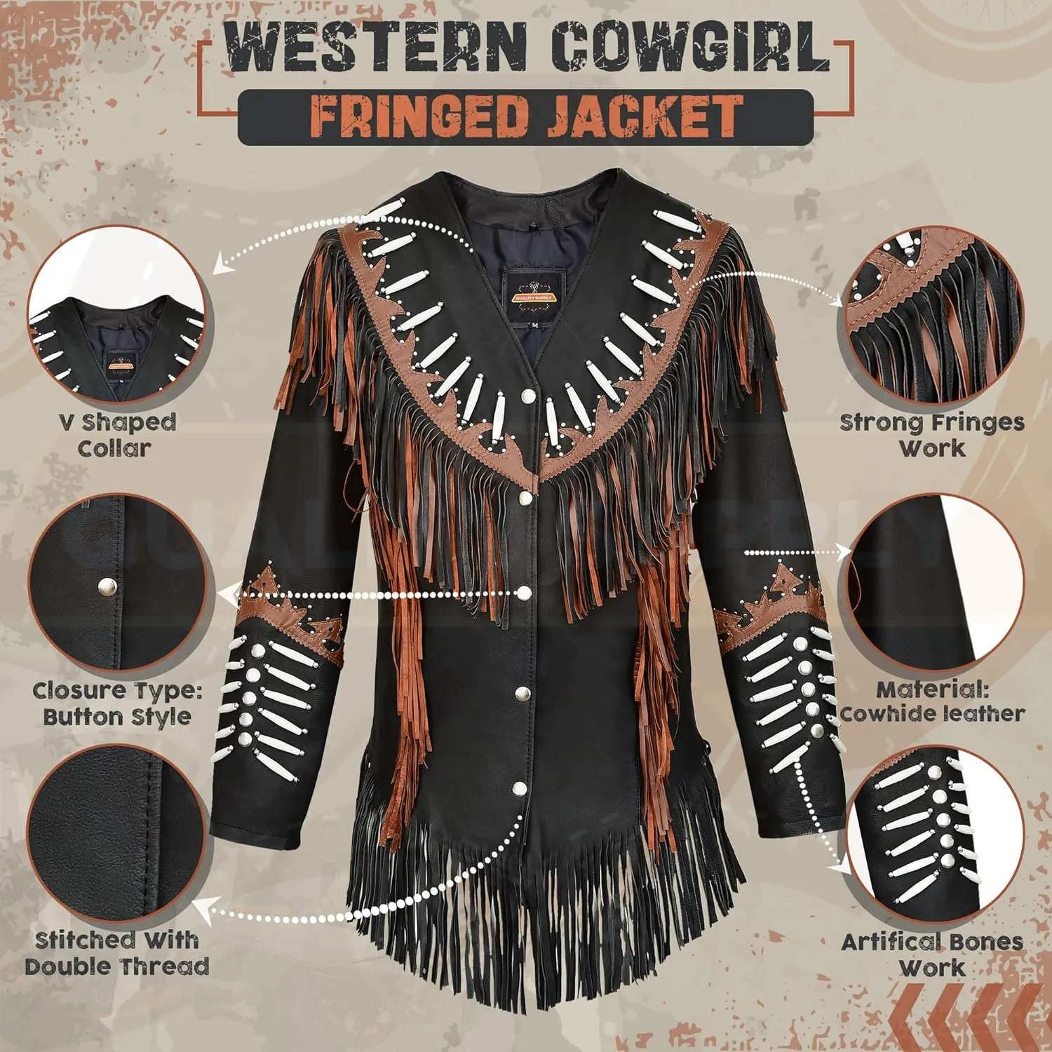 Western Genuine Cowhide Leather Jacket Women Cow-lady Native American Beaded & Fringe Cowgirl Jacket Tassels