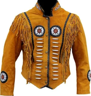 Western Genuine Leather Suede Jacket Women Cowlady Native American Lady Beaded & Fringe Cowgirl Jacket Tassels