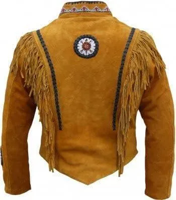 Western Genuine Leather Suede Jacket Women Cowlady Native American Lady Beaded & Fringe Cowgirl Jacket Tassels