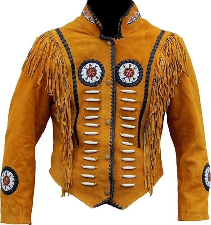 Western Genuine Leather Suede Jacket Women Cowlady Native American Lady Beaded & Fringe Cowgirl Jacket Tassels