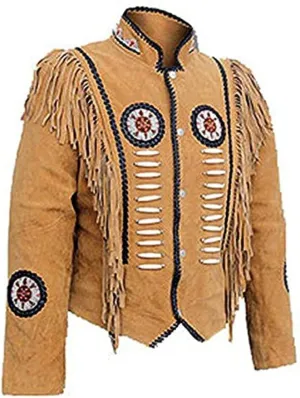 Western Genuine Leather Suede Jacket Women Cowlady Native American Lady Beaded & Fringe Cowgirl Jacket Tassels
