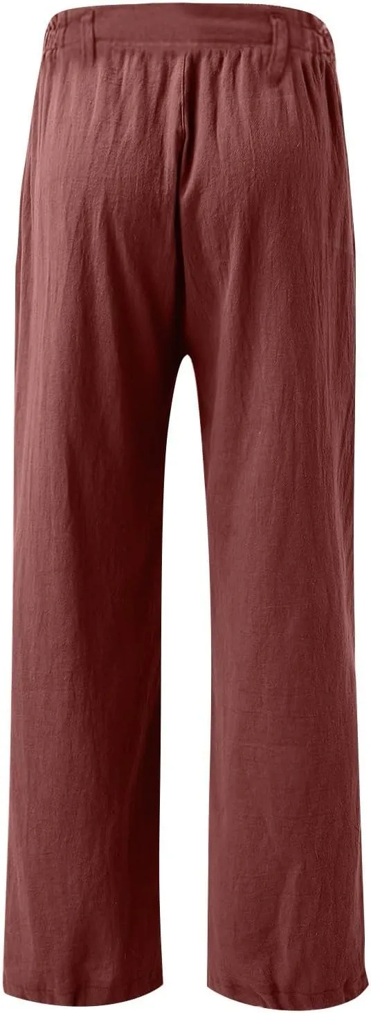 Wide Leg Dress Pants for Women Business Casual High Waisted Linen Palazzo Pants Casual Summer Work Trousers w/Pockets