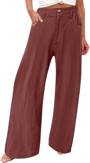 Wide Leg Dress Pants for Women Business Casual High Waisted Linen Palazzo Pants Casual Summer Work Trousers w/Pockets