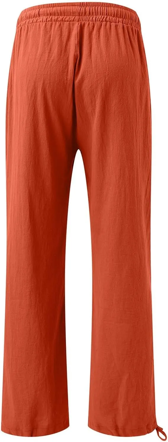 Wide Leg Linen Pants for Women Casual High Waisted Palazzo Pants Lightweight Summer Flowy Beach Trousers with Pockets