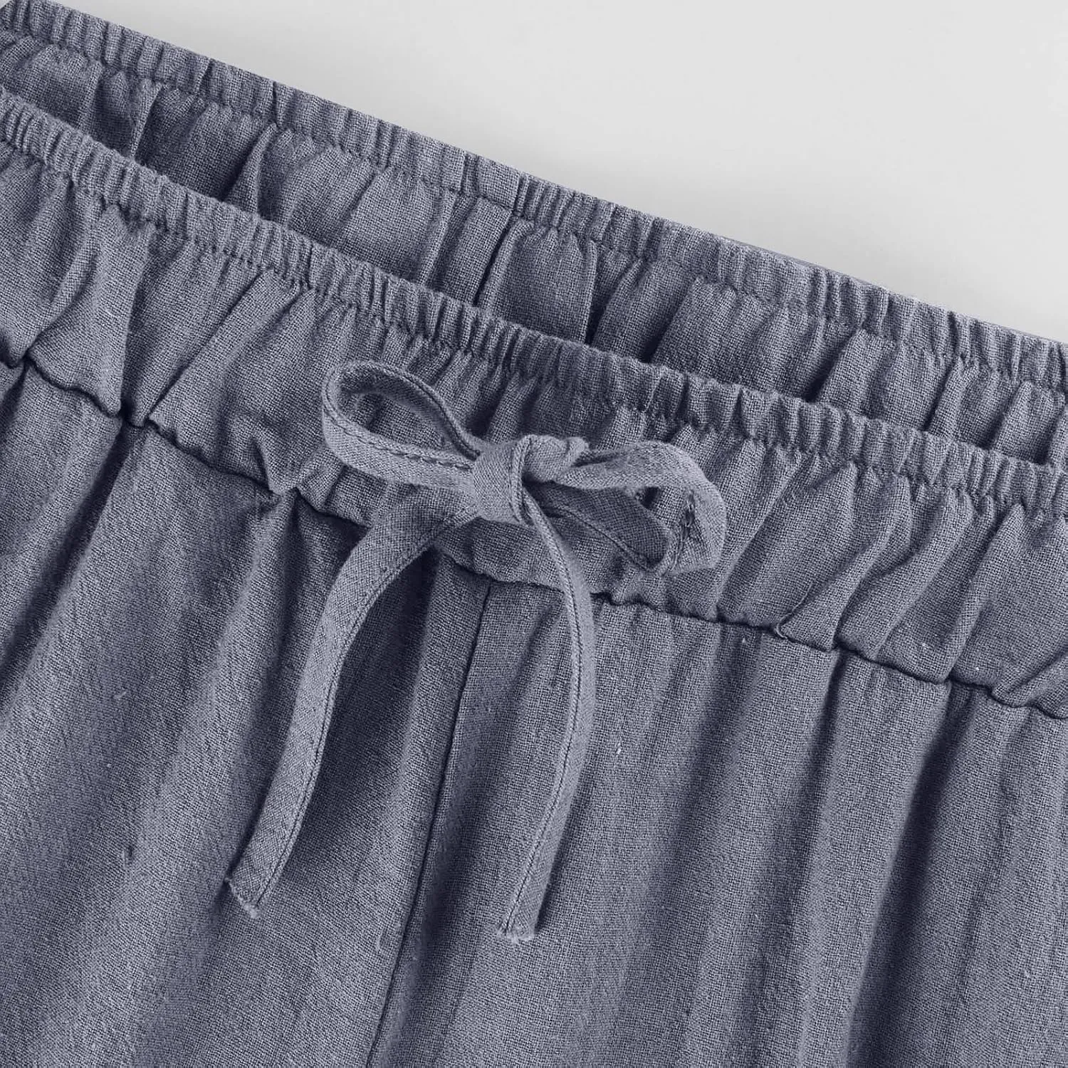 Wide Leg Linen Pants for Women Drawstring High Waisted Palazzo Pants Comfy Loose Boho Beach Trousers with Pockets