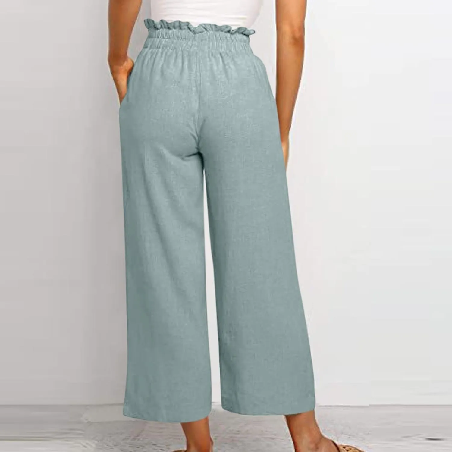 Wide Leg Linen Pants for Women Dressy Casual High Waisted Palazzo Pants Loose Fit Comfy Work Pants with Pockets