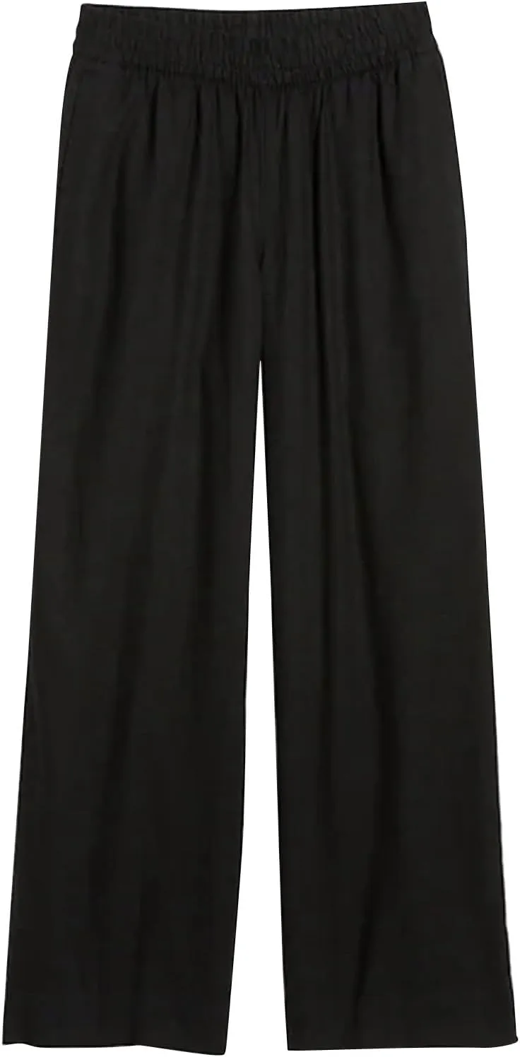Wide Leg Linen Pants for Women Smocked Elastic High Waisted Palazzo Pants Summer Flowy Beach Trousers with Pockets