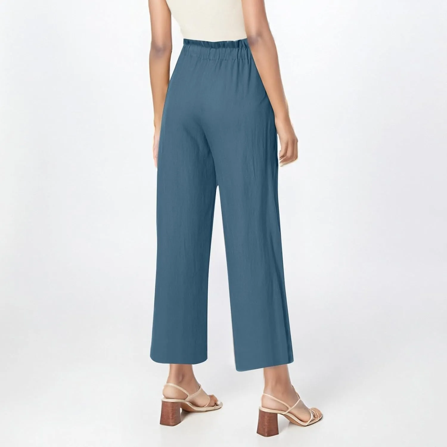 Wide Leg Pants for Women Linen Cotton Lightweight High Waisted Palazzo Pant Casual Loose Comfy Summer Beach Trousers