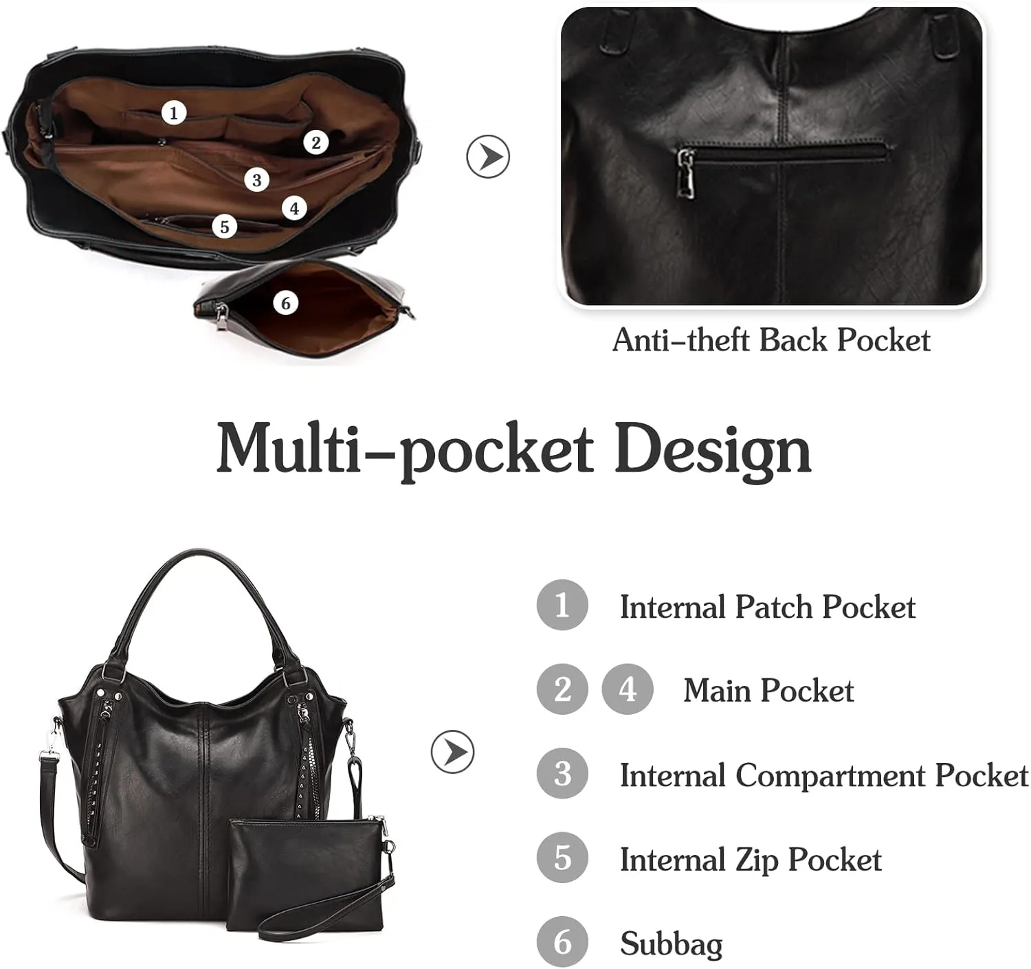 Women 2pcs Set Bucket Bag Handbag Crossbody Top-handle Bags Waterproof