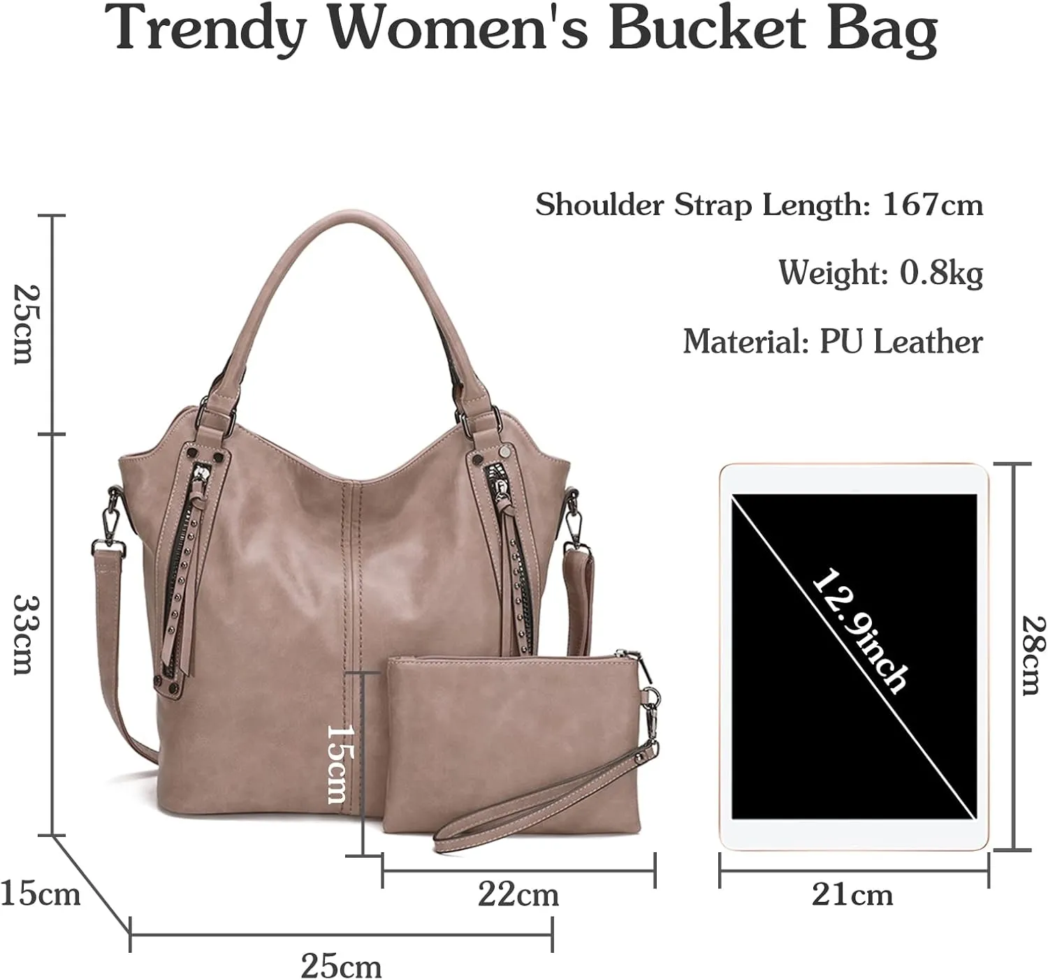 Women 2pcs Set Bucket Bag Handbag Crossbody Top-handle Bags Waterproof