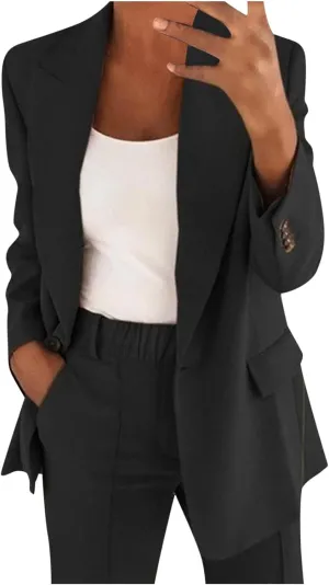 Women Business Casual Blazer Pant Suit Set for Work Spring Two Piece Outfits Blazer Jacket and Pants Plus Size, Large