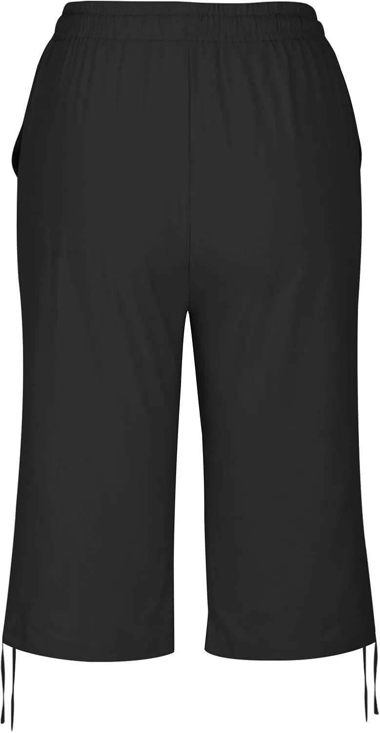 Women Capri Pants Dressy Cotton Linen Petite Short Cropped Plus Size Trousers for Summer Work Vacation Beach
