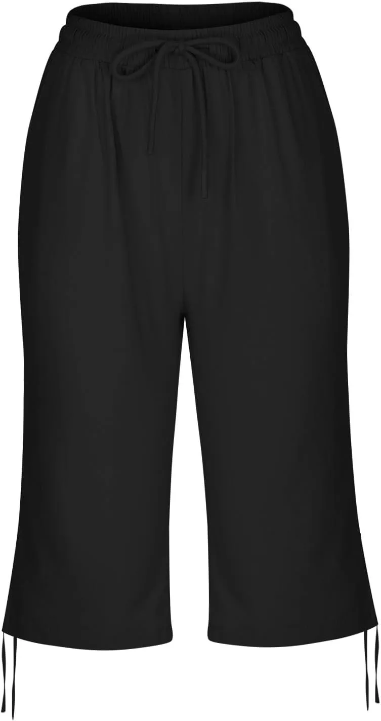 Women Capri Pants Dressy Cotton Linen Petite Short Cropped Plus Size Trousers for Summer Work Vacation Beach