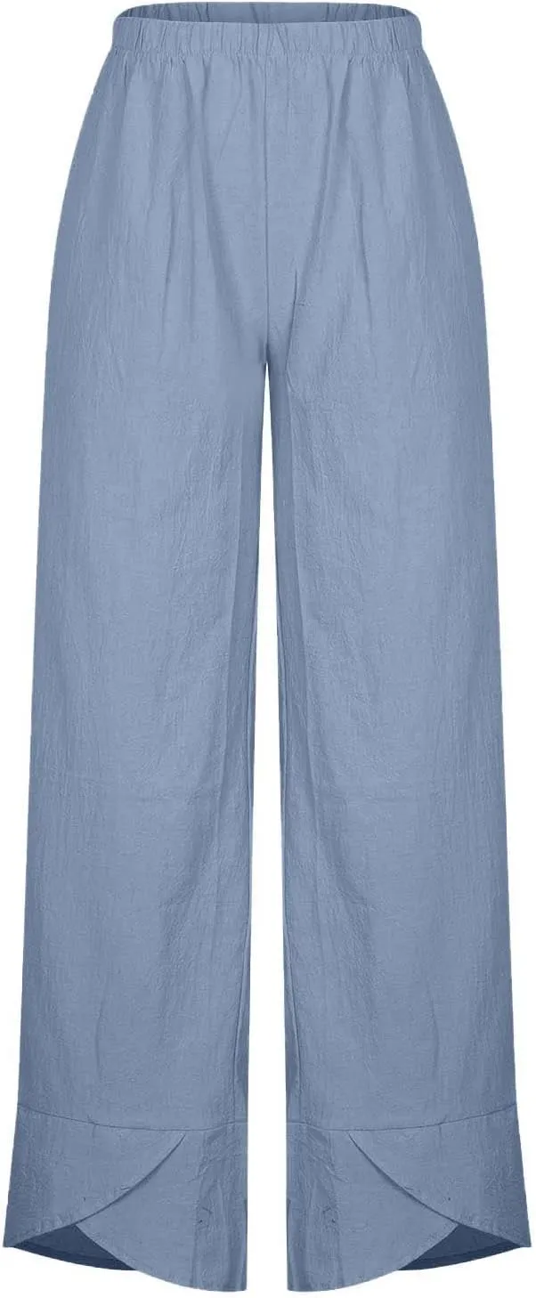 Women Cotton Linen Capris Pants Summer Plus Size Boho Pant Lightweight Hight Waist Linen Vacation Beach Trouser Pocket