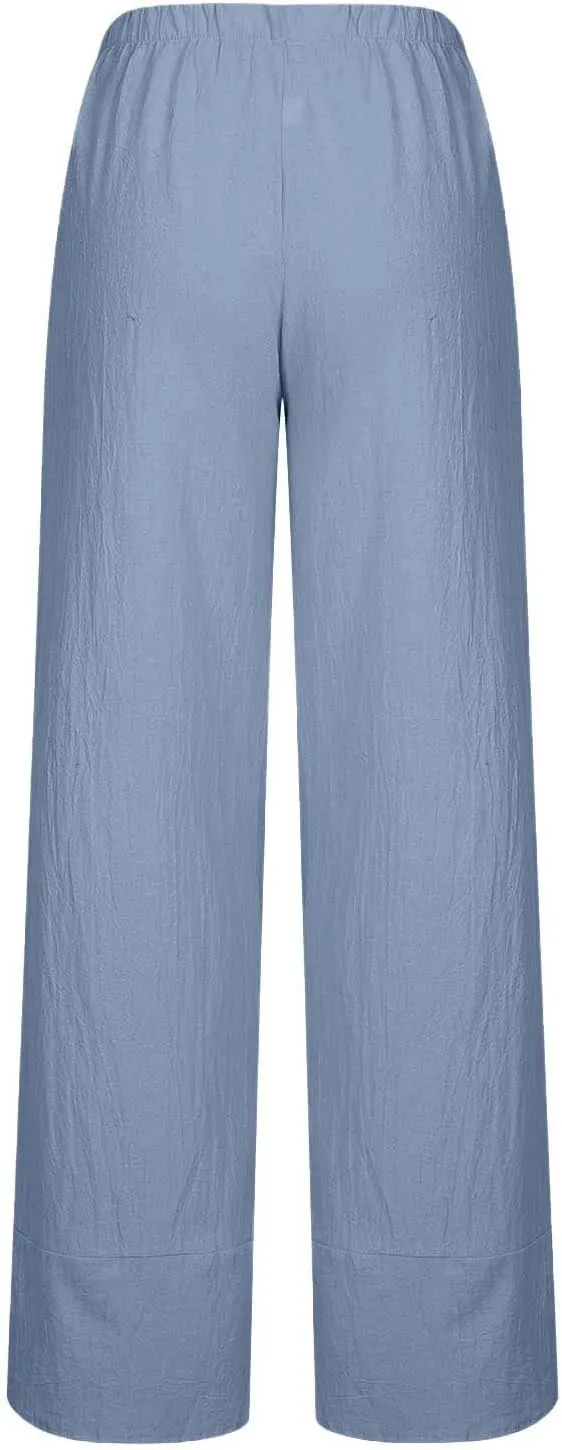 Women Cotton Linen Capris Pants Summer Plus Size Boho Pant Lightweight Hight Waist Linen Vacation Beach Trouser Pocket