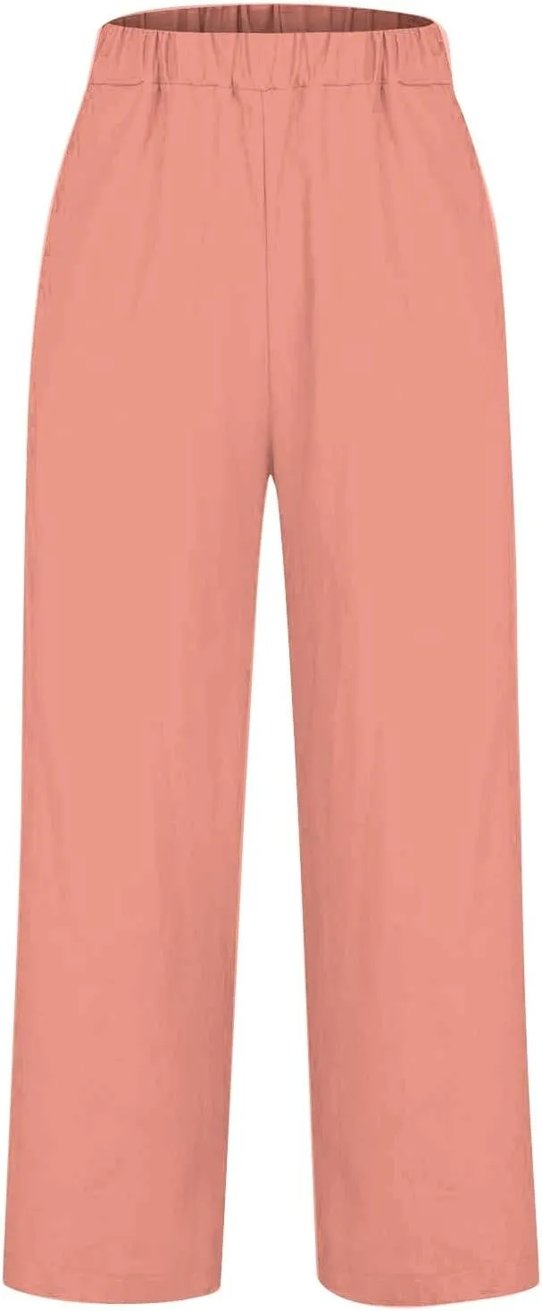 Women Cotton Linen Pants Women Summer Women's Linen Capris Wide Leg Cotton Lounge Pants Woman