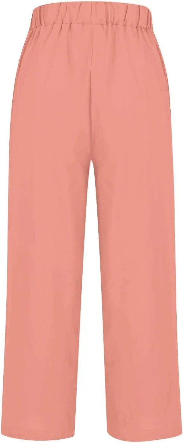 Women Cotton Linen Pants Women Summer Women's Linen Capris Wide Leg Cotton Lounge Pants Woman