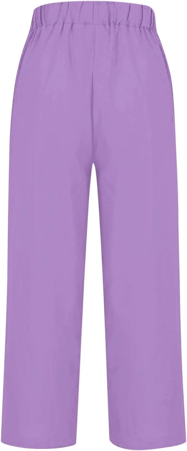 Women Cotton Linen Pants Women Summer Women's Linen Capris Wide Leg Cotton Lounge Pants Woman