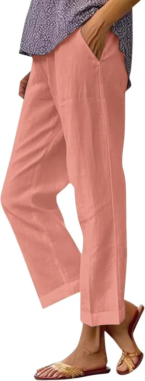 Women Cotton Linen Pants Women Summer Women's Linen Capris Wide Leg Cotton Lounge Pants Woman
