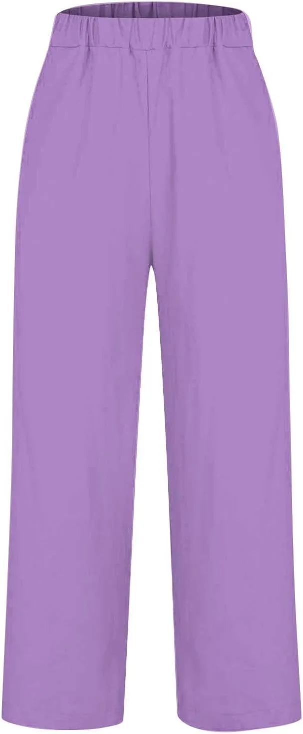 Women Cotton Linen Pants Women Summer Women's Linen Capris Wide Leg Cotton Lounge Pants Woman