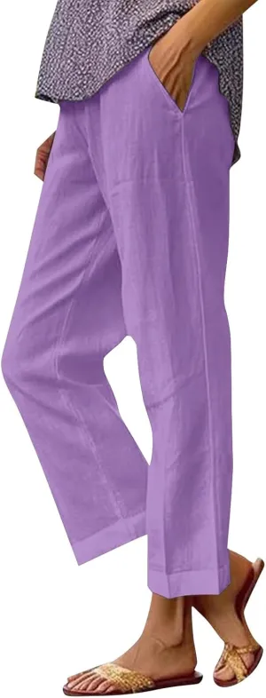 Women Cotton Linen Pants Women Summer Women's Linen Capris Wide Leg Cotton Lounge Pants Woman