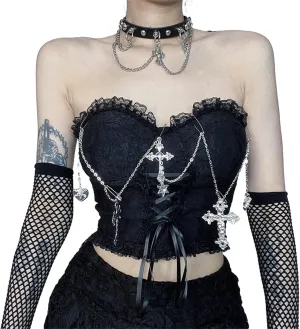 Women Gothic Strapless Crop Tank Tops Grunge Tube Top Y2k Vest Tshirts