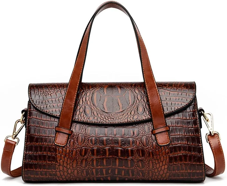 Women Handbag Crocodile Pattern Leather Top-Handle Purse Flap Shoulder Satchel