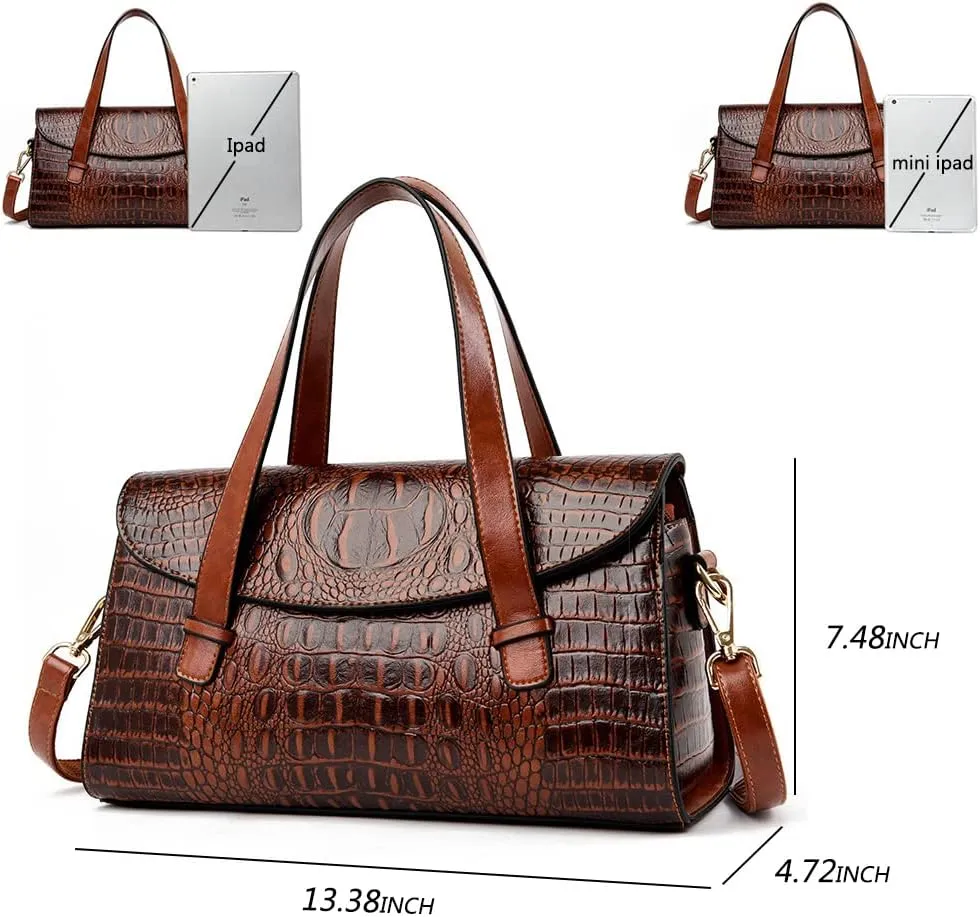 Women Handbag Crocodile Pattern Leather Top-Handle Purse Flap Shoulder Satchel