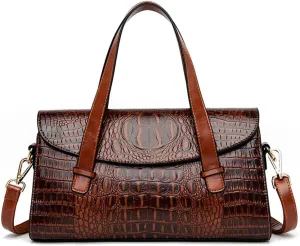 Women Handbag Crocodile Pattern Leather Top-Handle Purse Flap Shoulder Satchel