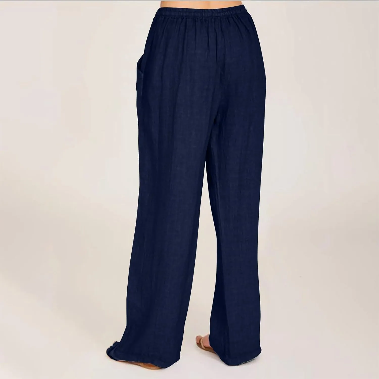 Women Linen Pants Summer Lightweight Cotton Linen Wide Leg Lounge Trousers Casual Elastic Waist Boho Beach Palazzo