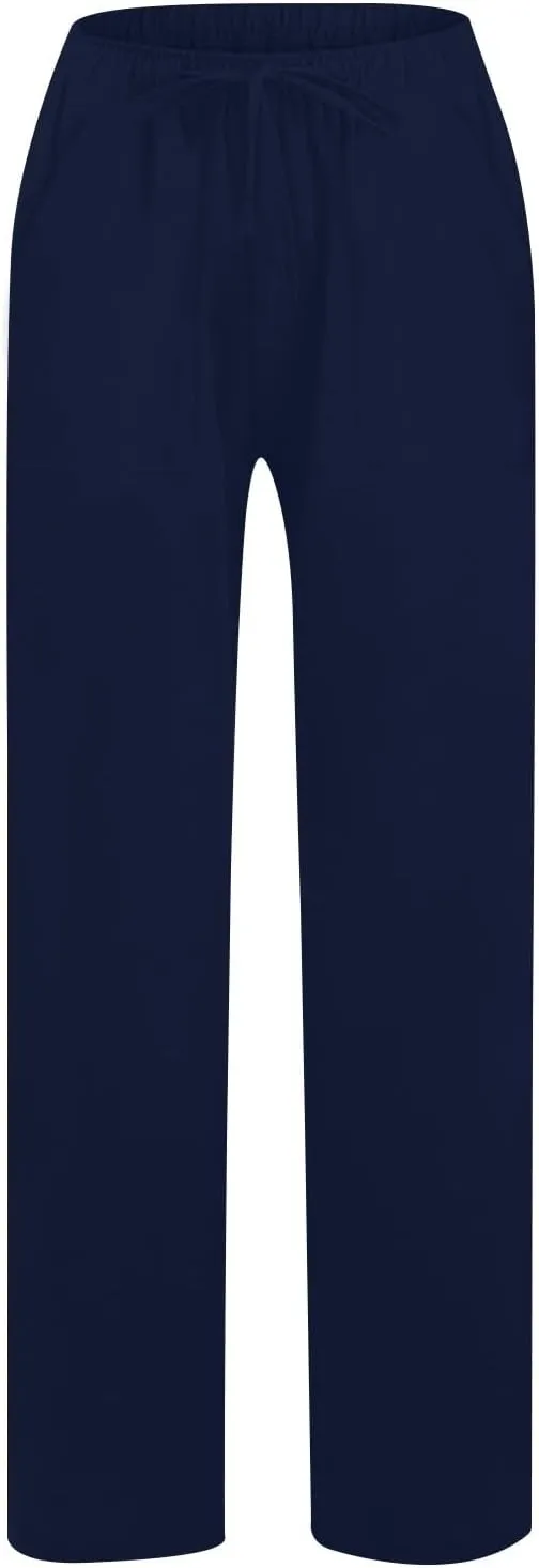 Women Linen Pants Summer Lightweight Cotton Linen Wide Leg Lounge Trousers Casual Elastic Waist Boho Beach Palazzo