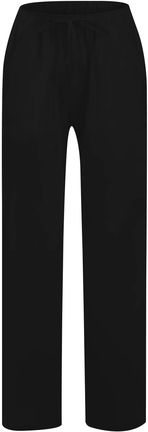 Women Linen Pants Summer Lightweight Cotton Linen Wide Leg Lounge Trousers Casual Elastic Waist Boho Beach Palazzo
