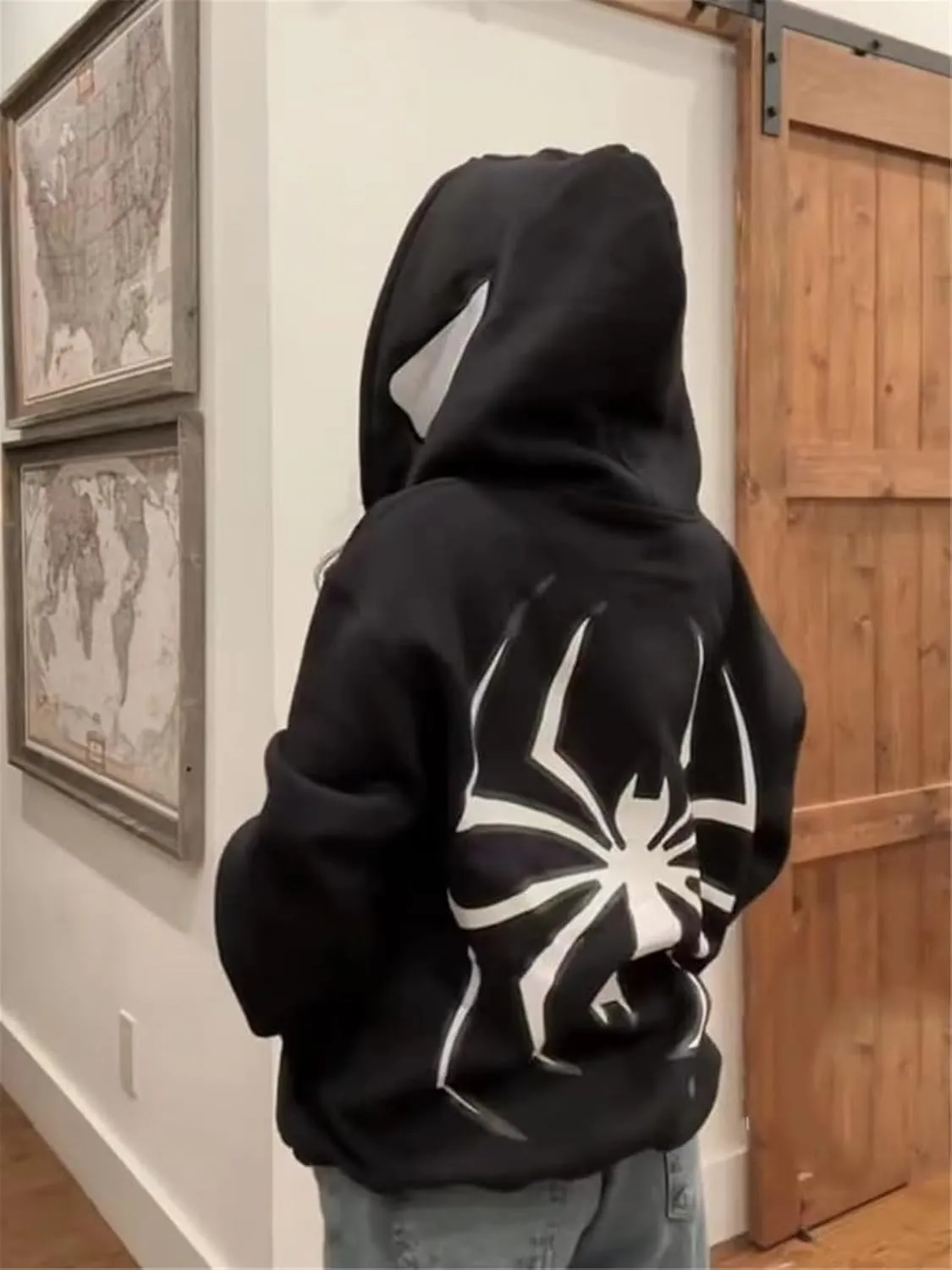 Women Men Zip Up Y2k Oversized Hoodie Spider Graphic Full Zipper Sweatshirt Teen Girls Grunge Streetwear Jacket