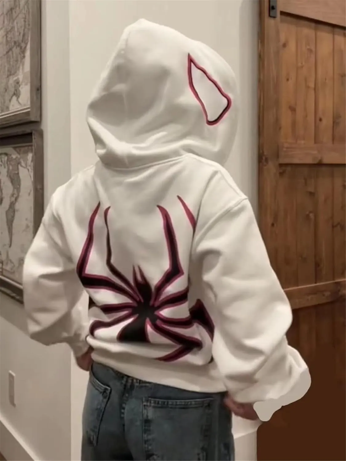 Women Men Zip Up Y2k Oversized Hoodie Spider Graphic Full Zipper Sweatshirt Teen Girls Grunge Streetwear Jacket