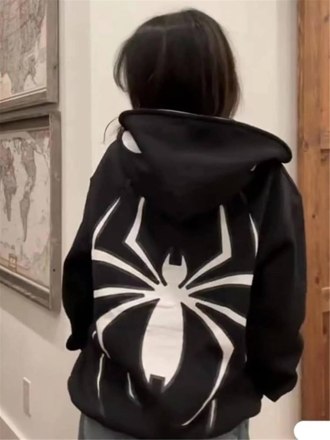 Women Men Zip Up Y2k Oversized Hoodie Spider Graphic Full Zipper Sweatshirt Teen Girls Grunge Streetwear Jacket