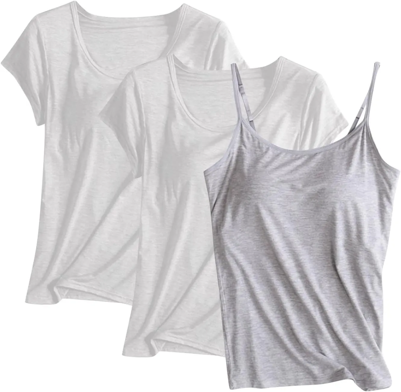 Women Modal Tank Tops 3 Pack with Built in Bras Yoga Athletic Camisole Top Comfy Lounge Camis Soft Cotton Undershirts