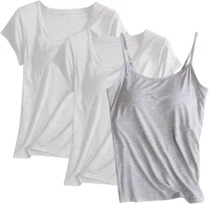 Women Modal Tank Tops 3 Pack with Built in Bras Yoga Athletic Camisole Top Comfy Lounge Camis Soft Cotton Undershirts