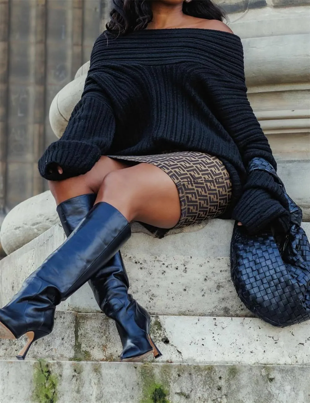 Women Off Shoulder Batwing Sleeve Oversized Chunky Sweaters (Free Size)