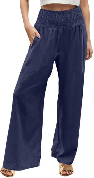 Women Outfits Illusory Pants Black Pant Summer Lightweight Beach Women Wide Leg Black for Wrinkle Linen for Linen Capris and Cropped Women's Blend Drawstring Wide Leg