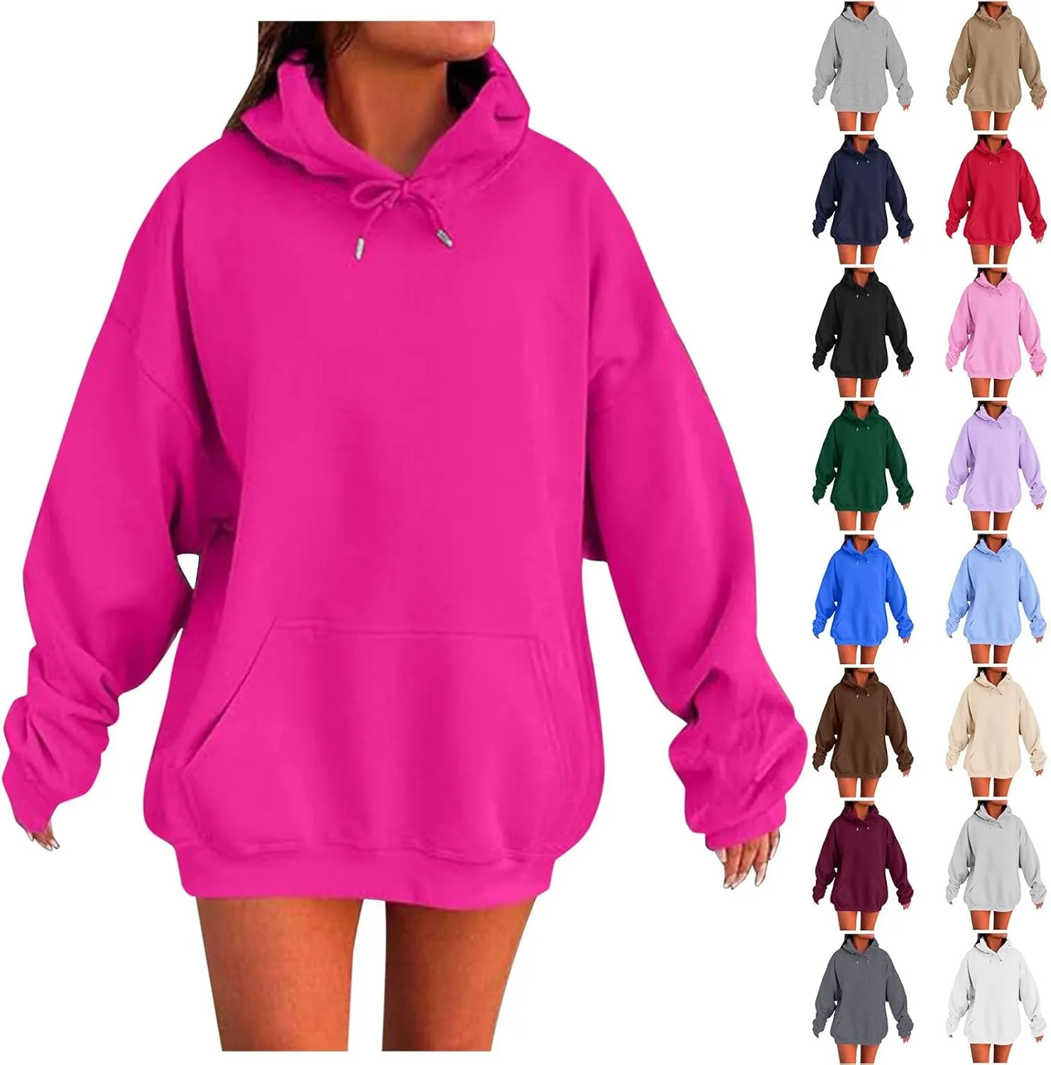 Women Oversized Hoodies Casual Long Sleeve Pullover Winter Plus Size Drop Shoulder Pocket Sweatshirts Trendy