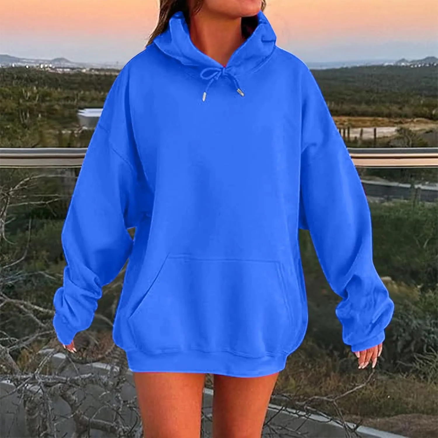 Women Oversized Hoodies Casual Long Sleeve Pullover Winter Plus Size Drop Shoulder Pocket Sweatshirts Trendy